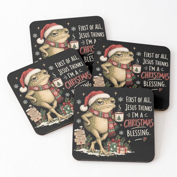 Item preview, Funny Christmas Frog, Jesus Christmas Blessing, Christian Holiday Quote, Cute Cottagecore Frog with Coffee, Festive Gift for Women designed and sold by Quiajia.