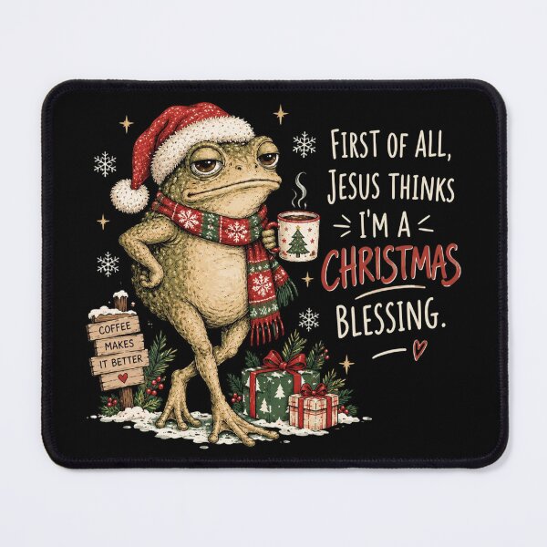 Item preview, Funny Christmas Frog, Jesus Christmas Blessing, Christian Holiday Quote, Cute Cottagecore Frog with Coffee, Festive Gift for Women designed and sold by Quiajia.