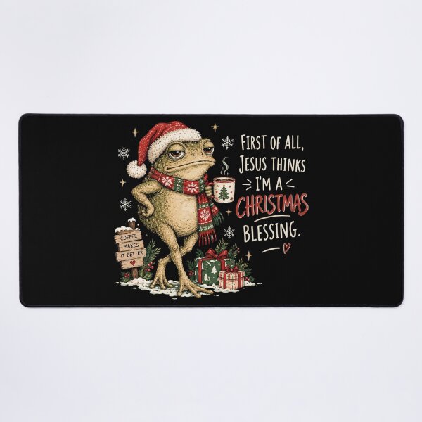 Item preview, Funny Christmas Frog, Jesus Christmas Blessing, Christian Holiday Quote, Cute Cottagecore Frog with Coffee, Festive Gift for Women designed and sold by Quiajia.