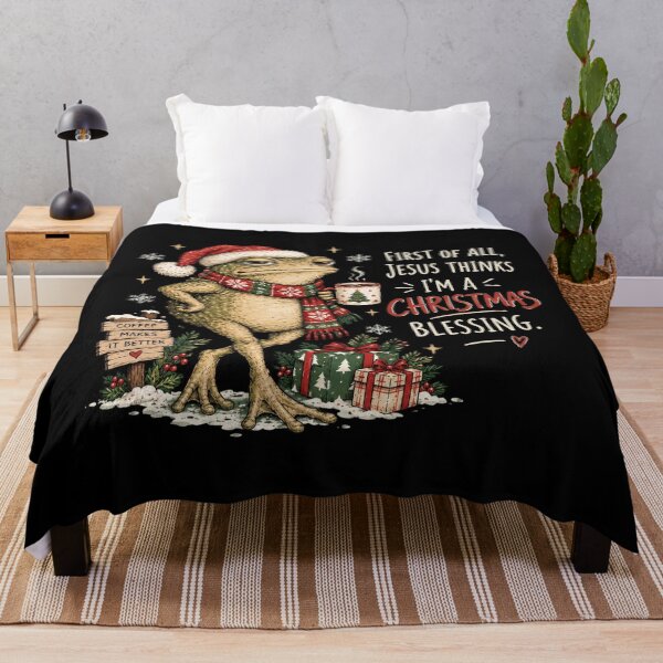 Item preview, Funny Christmas Frog, Jesus Christmas Blessing, Christian Holiday Quote, Cute Cottagecore Frog with Coffee, Festive Gift for Women designed and sold by Quiajia.
