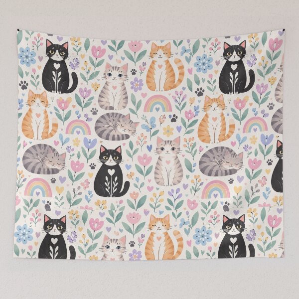 Item preview, Cute Scandinavian Cat Pattern | Nordic Floral Cat Design designed and sold by Aramdesing.