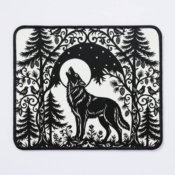 Item preview, Wolf And Moon Folk Art Papercut Silhouette designed and sold by The Mellonaire.