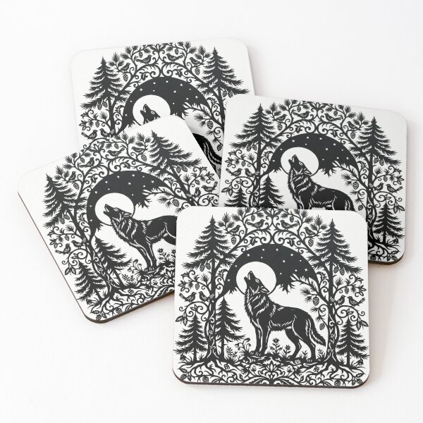 Item preview, Wolf And Moon Folk Art Papercut Silhouette designed and sold by The Mellonaire.
