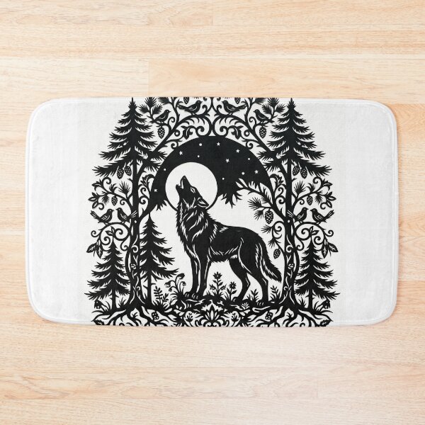 Item preview, Wolf And Moon Folk Art Papercut Silhouette designed and sold by The Mellonaire.
