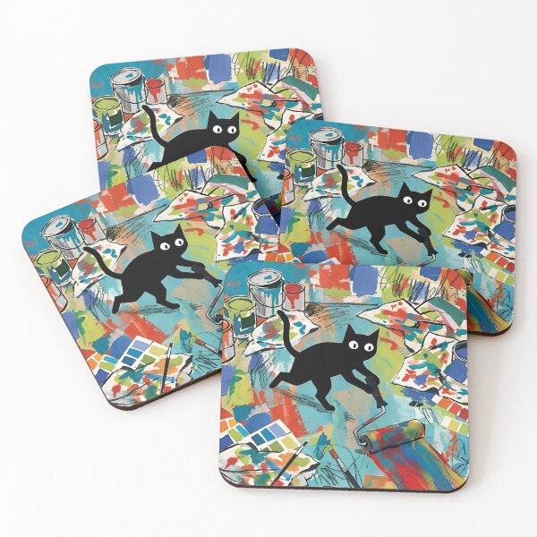 Item preview, Messy Black Cat Rolling Paint Roller Matisse Style Print designed and sold by DuckOddity.
