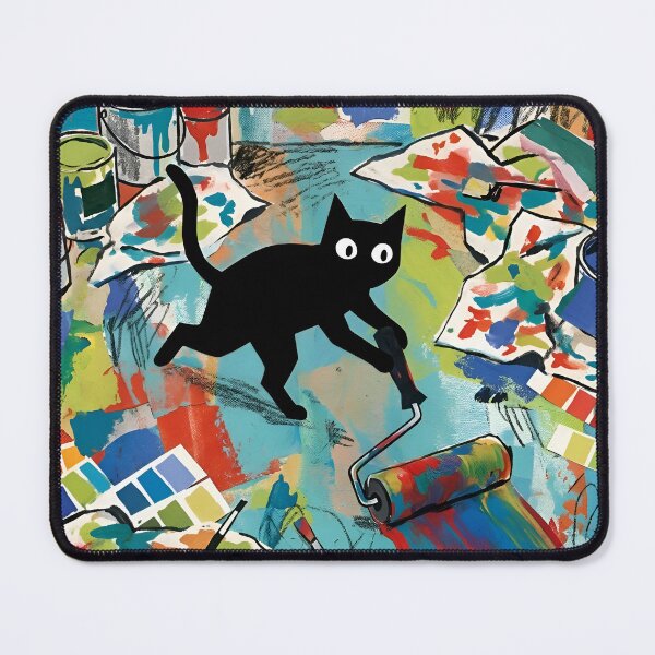 Item preview, Messy Black Cat Rolling Paint Roller Matisse Style Print designed and sold by DuckOddity.