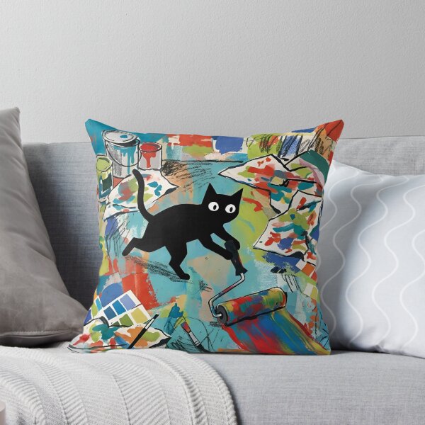 Item preview, Messy Black Cat Rolling Paint Roller Matisse Style Print designed and sold by DuckOddity.