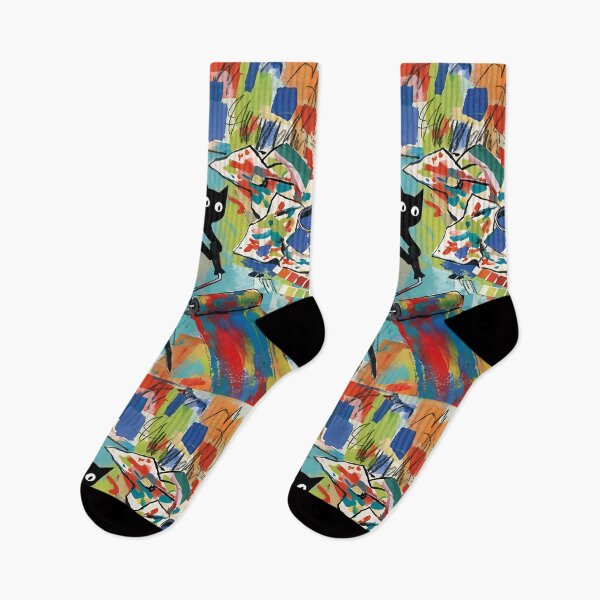 Item preview, Messy Black Cat Rolling Paint Roller Matisse Style Print designed and sold by DuckOddity.