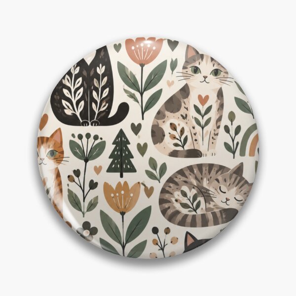 Item preview, Cute Scandinavian Cat Pattern | Nordic Floral Cat Design designed and sold by Aramdesing.