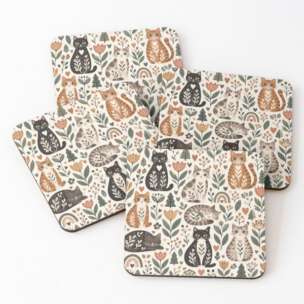 Item preview, Cute Scandinavian Cat Pattern | Nordic Floral Cat Design designed and sold by Aramdesing.