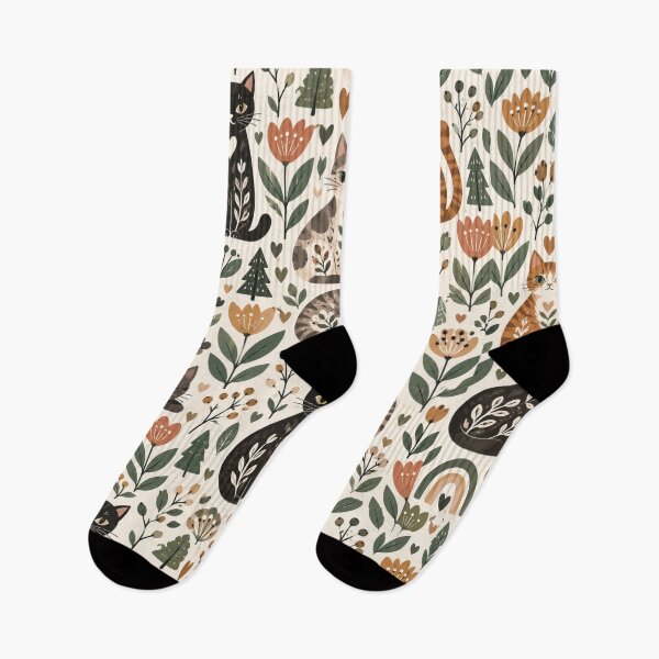 Item preview, Cute Scandinavian Cat Pattern | Nordic Floral Cat Design designed and sold by Aramdesing.