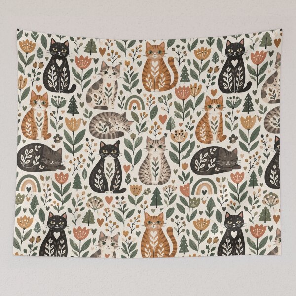 Item preview, Cute Scandinavian Cat Pattern | Nordic Floral Cat Design designed and sold by Aramdesing.