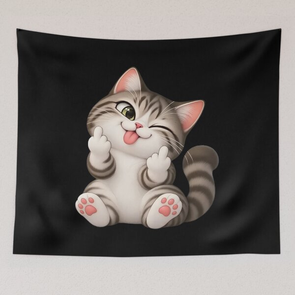 Item preview, Cheeky Winking Cat Middle Finger Tongue Out Art designed and sold by OlyvieArt.