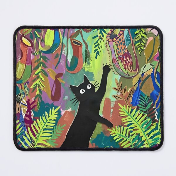Item preview, Curious Black Cat Reaching Pitcher Plant Matisse Style Wall Art designed and sold by DuckOddity.