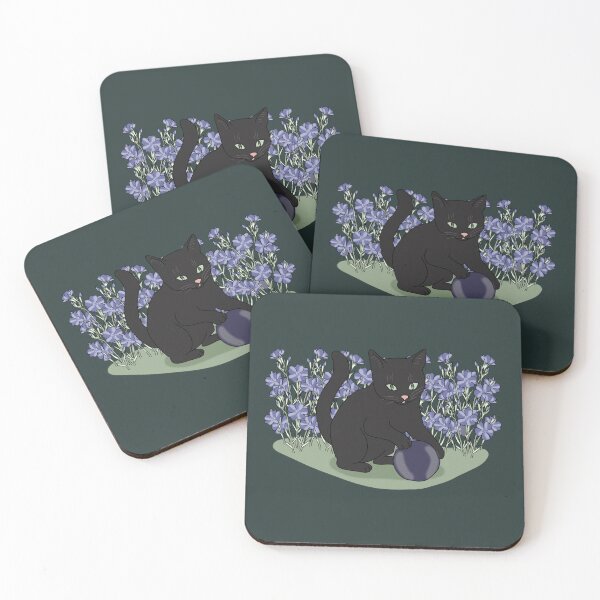 Item preview, Black Cat with Crystal Ball and Blue Wildflowers | Witchy Cottagecore Art designed and sold by LeshanArt.