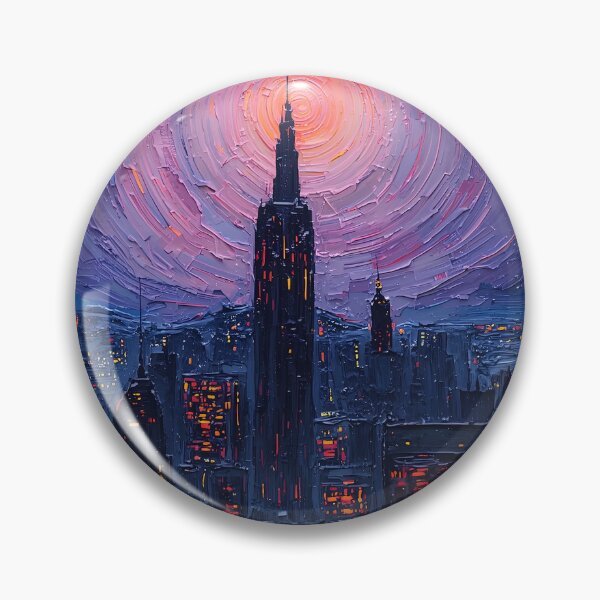 Item preview, Futuristic Skyline Starry Night Oil Painting designed and sold by Midnight Manor Art.