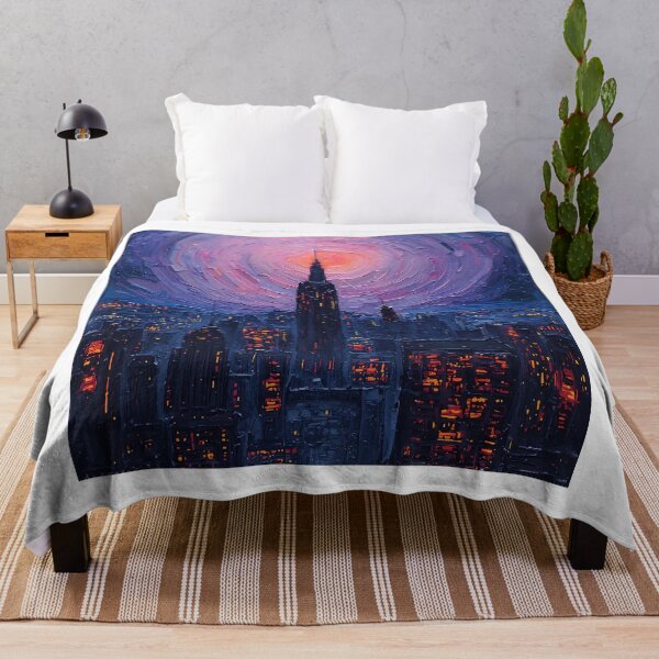 Item preview, Futuristic Skyline Starry Night Oil Painting designed and sold by Midnight Manor Art.