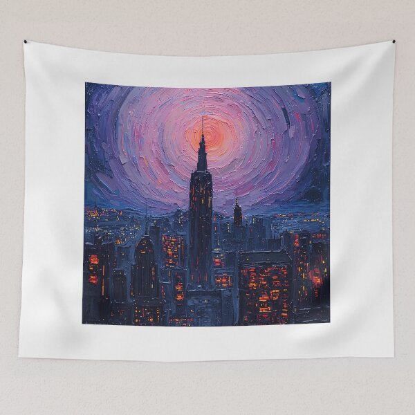 Item preview, Futuristic Skyline Starry Night Oil Painting designed and sold by Midnight Manor Art.