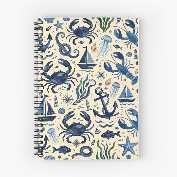Item preview, Nautical Watercolor Pattern - Blue Crabs, Lobsters & Sailboats Seamless Print designed and sold by dalilashops.