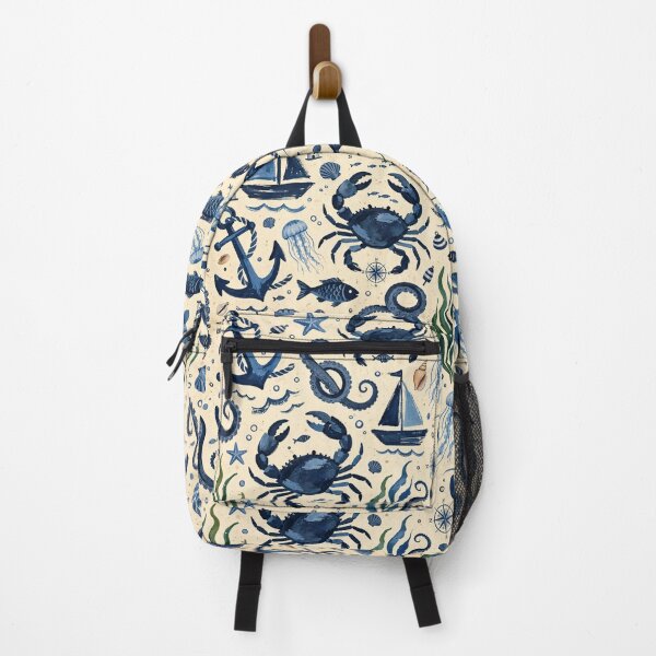 Item preview, Nautical Watercolor Pattern - Blue Crabs, Lobsters & Sailboats Seamless Print designed and sold by dalilashops.