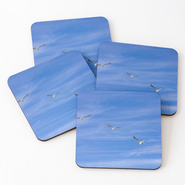 Item preview, Silver Gulls - Sea Gulls in Flight Skyward - Coastal Horizon - Fine Art Print designed and sold by MinzMarchStudio.