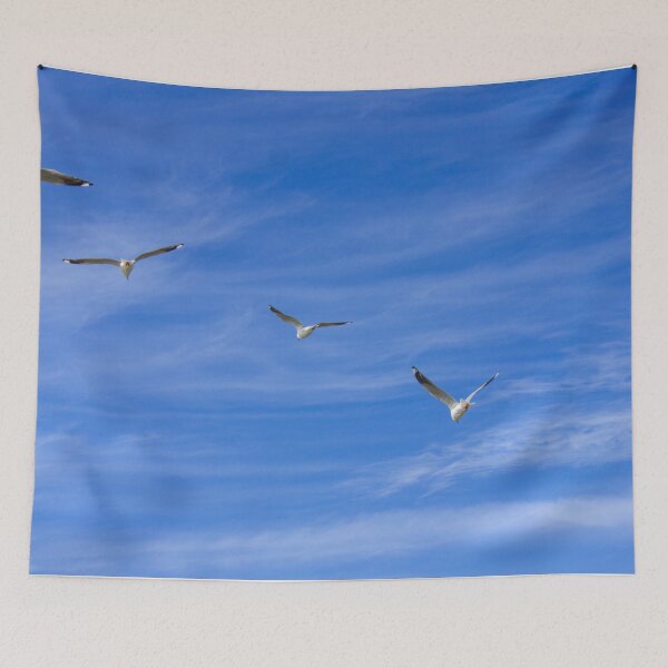 Item preview, Silver Gulls - Sea Gulls in Flight Skyward - Coastal Horizon - Fine Art Print designed and sold by MinzMarchStudio.