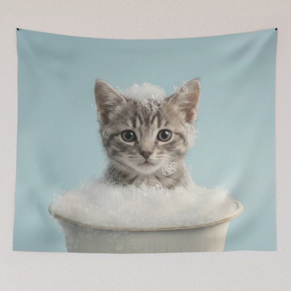 Item preview, Baby Domestic Shorthair Bubble Bath Cute Nursery Bathroom designed and sold by LazyOwlStore.