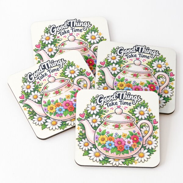 Item preview, Floral Teapot Good Things Take Time designed and sold by Hari Arts.