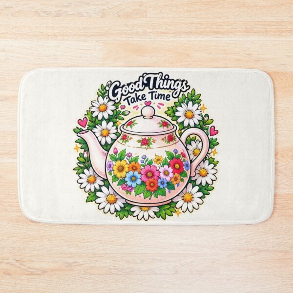 Item preview, Floral Teapot Good Things Take Time designed and sold by Hari Arts.