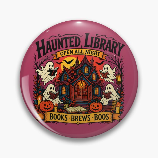 Item preview, Haunted Library Open All Night, Books, Brews Boos designed and sold by legendaryskins.