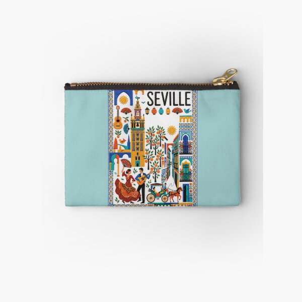 Item preview, Seville Spain Embroidered Travel Art - Giralda Tower & Flamenco Stitched Poster designed and sold by Witsprings.