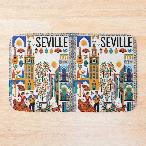 Item preview, Seville Spain Embroidered Travel Art - Giralda Tower & Flamenco Stitched Poster designed and sold by Witsprings.