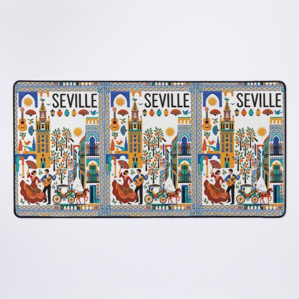 Item preview, Seville Spain Embroidered Travel Art - Giralda Tower & Flamenco Stitched Poster designed and sold by Witsprings.
