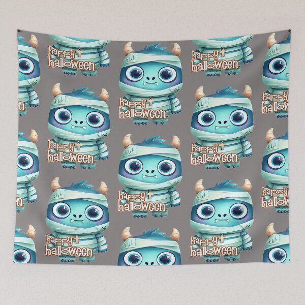 Item preview, happy halloween mini monster mummy colorful monster typographic design designed and sold by SmashingDeals.