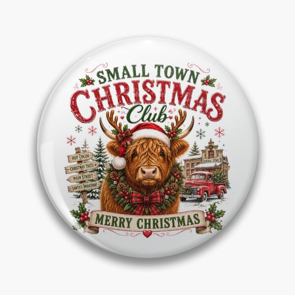 Item preview, Small Town Christmas Club Rustic Highland Cow Country Holiday designed and sold by DYAFLK.