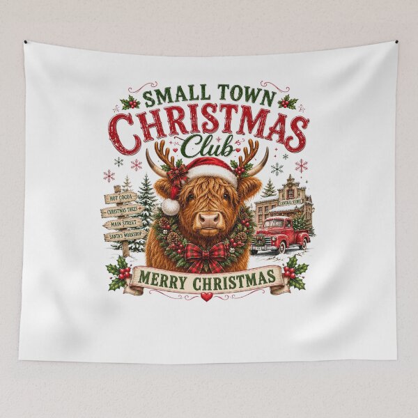 Item preview, Small Town Christmas Club Rustic Highland Cow Country Holiday designed and sold by DYAFLK.