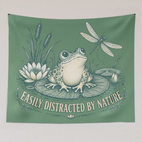 Item preview, Easily Distracted By Nature Frog T-Shirt | Cottagecore Frog Dragonfly Illustration designed and sold by Hearth & Hollow.