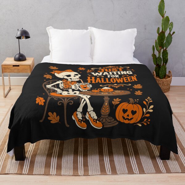 Item preview, Lady Skeleton Waiting For Halloween Cozy Fall Design Pumpkin Coffee Table designed and sold by alenaz.