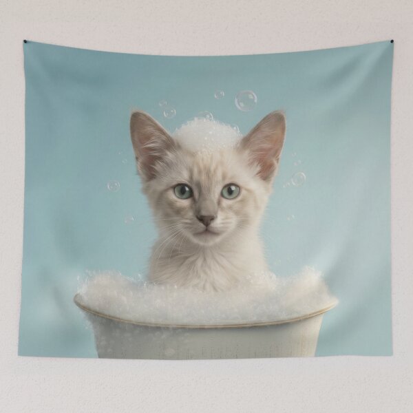 Item preview, Baby Javanese Cat Bubble Bath Cute Nursery Bathroom Art designed and sold by LazyOwlStore.