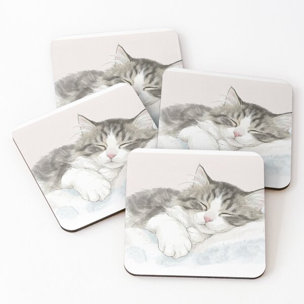 Item preview, Sleeping Tabby Cat KAM KAM - Cozy Fluffy Kitten Art designed and sold by PetalsPaws.