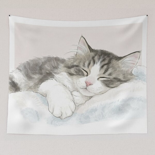 Item preview, Sleeping Tabby Cat KAM KAM - Cozy Fluffy Kitten Art designed and sold by PetalsPaws.