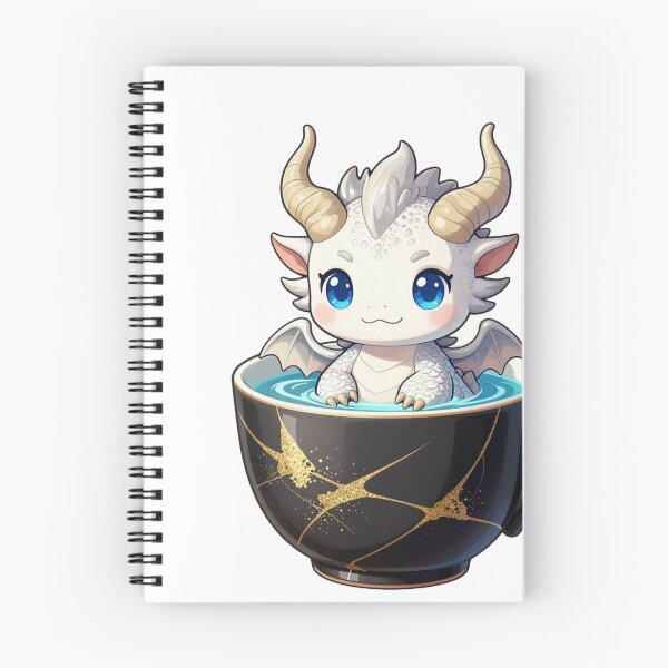 Item preview, cute baby white dragon in kintsugi teacup fantasy chibi designed and sold by WildArtIT.