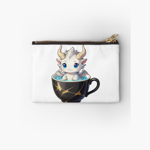 Item preview, cute baby white dragon in kintsugi teacup fantasy chibi designed and sold by WildArtIT.