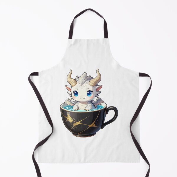 Item preview, cute baby white dragon in kintsugi teacup fantasy chibi designed and sold by WildArtIT.