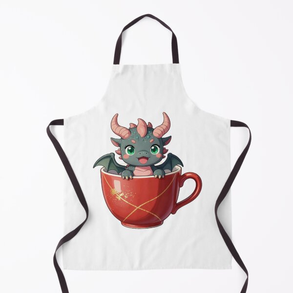 Item preview, cute baby green dragon in red kintsugi teacup fantasy chibi designed and sold by WildArtIT.