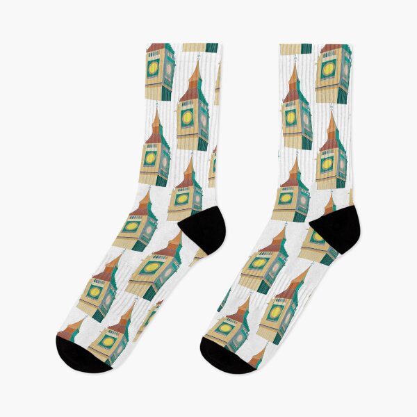 Item preview, Beige & Green Big Ben Repeat Pattern - Colourful London Landmark Art designed and sold by iampaulmorris.