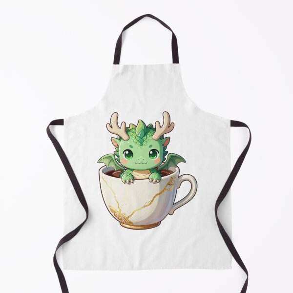 Item preview, cute baby forest green dragon in white kintsugi teacup fantasy chibi designed and sold by WildArtIT.