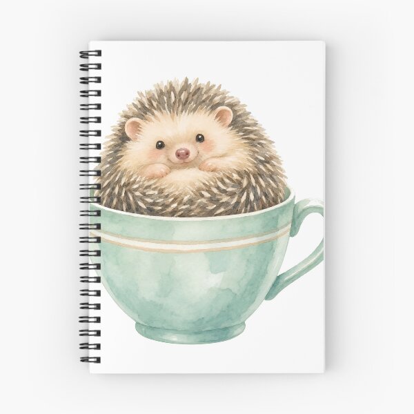 Item preview, cute hedgehog in teacup watercolor illustration designed and sold by introvertarts.