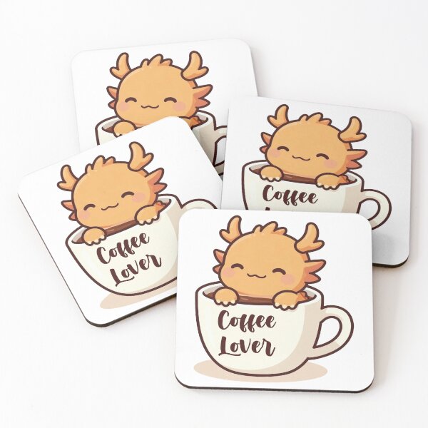 Item preview, cute coffee lover axolotl dragon in white mug kawaii chibi designed and sold by WildArtIT.