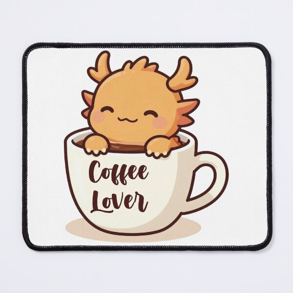Item preview, cute coffee lover axolotl dragon in white mug kawaii chibi designed and sold by WildArtIT.